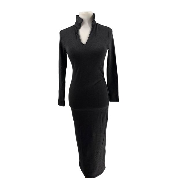 OGL Women's Dark Heather Gray Collared Long Sleeve Midi Dress - Picture 1 of 10
